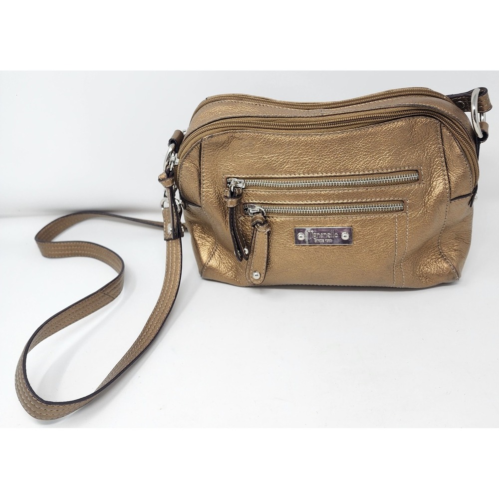 Tignanello Gold Pebbled Leather Crossbody Bag Shoulder Purse